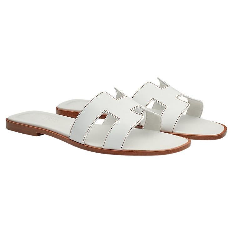 Hermes White Oran sandals