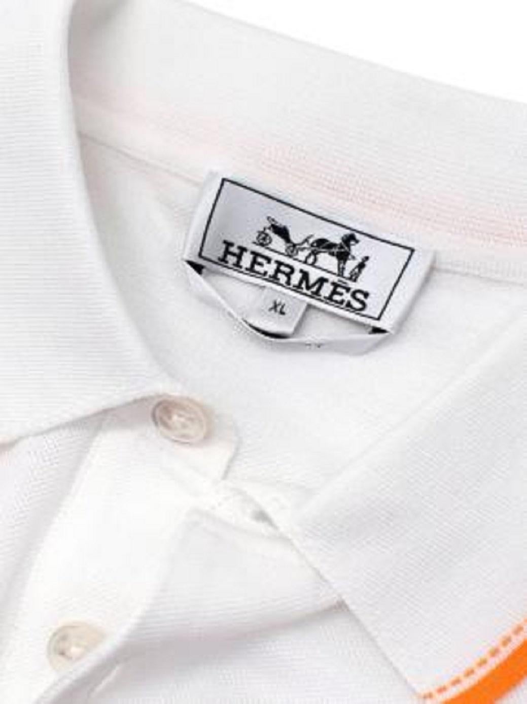 Hermes White and Orange Cotton Polo Shirt For Sale at