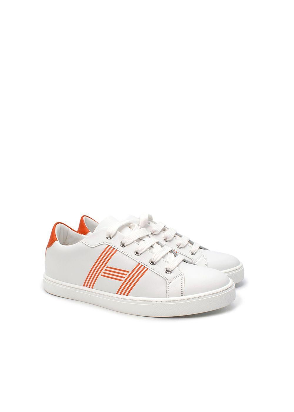 Hermes White/Orange Leather Avantage Sneakers

- Contrasting 