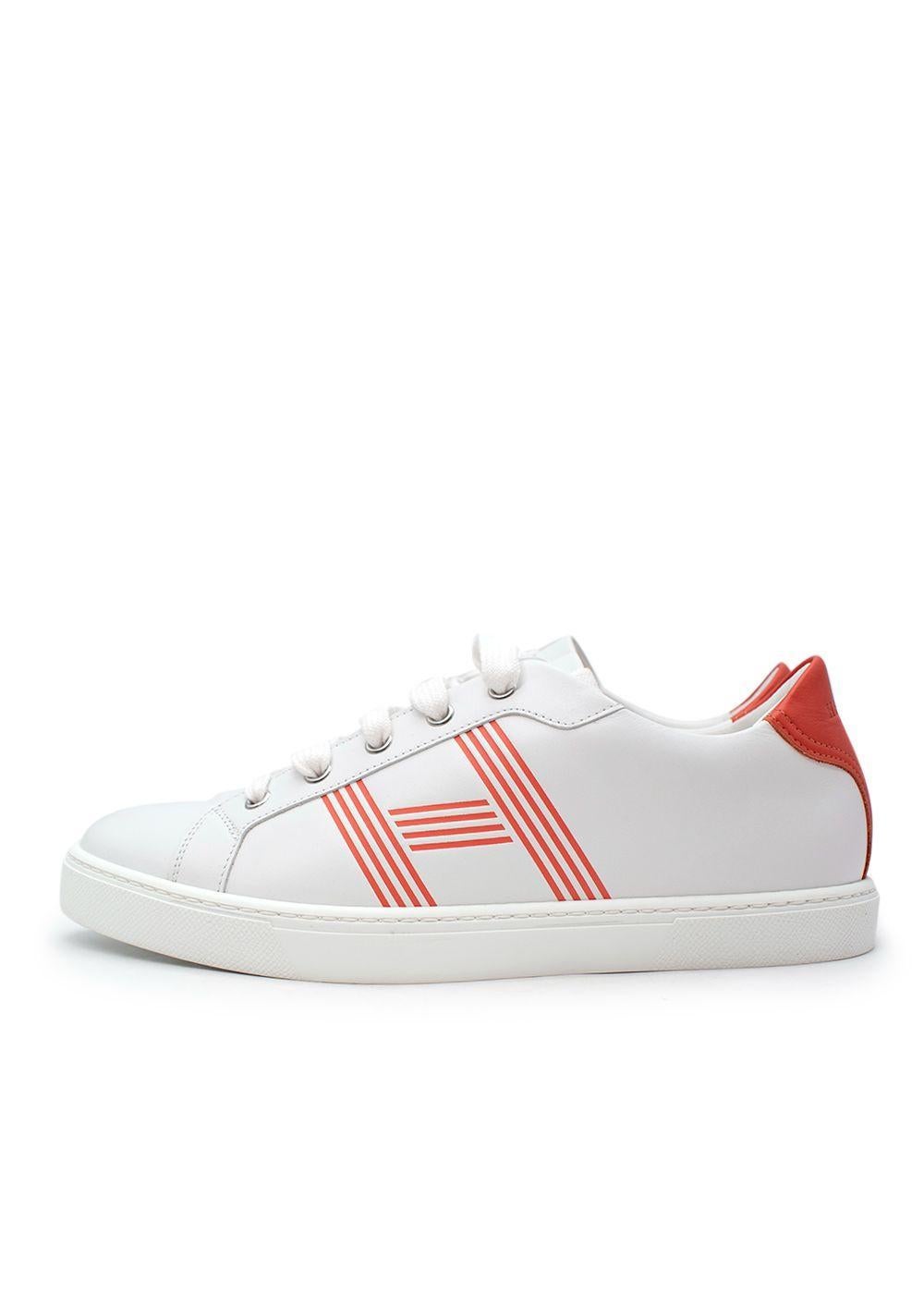 Gray Hermes White & Orange Leather Avantage Sneakers