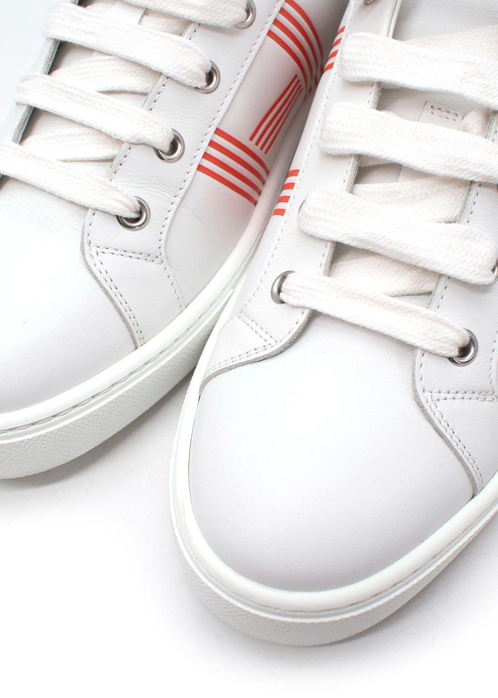 Hermes White & Orange Leather Avantage Sneakers In New Condition In London, GB