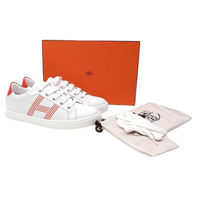 Hermes White and Orange Leather Avantage Sneakers at 1stDibs
