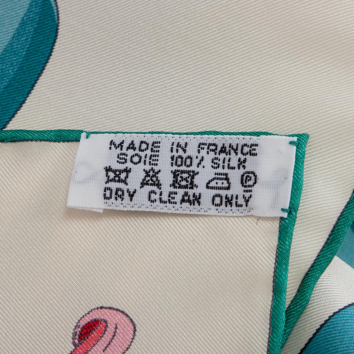 Women's or Men's HERMES white PARURES PRECIEUSES 140 Scarf silk Creme Turquoise Rosé