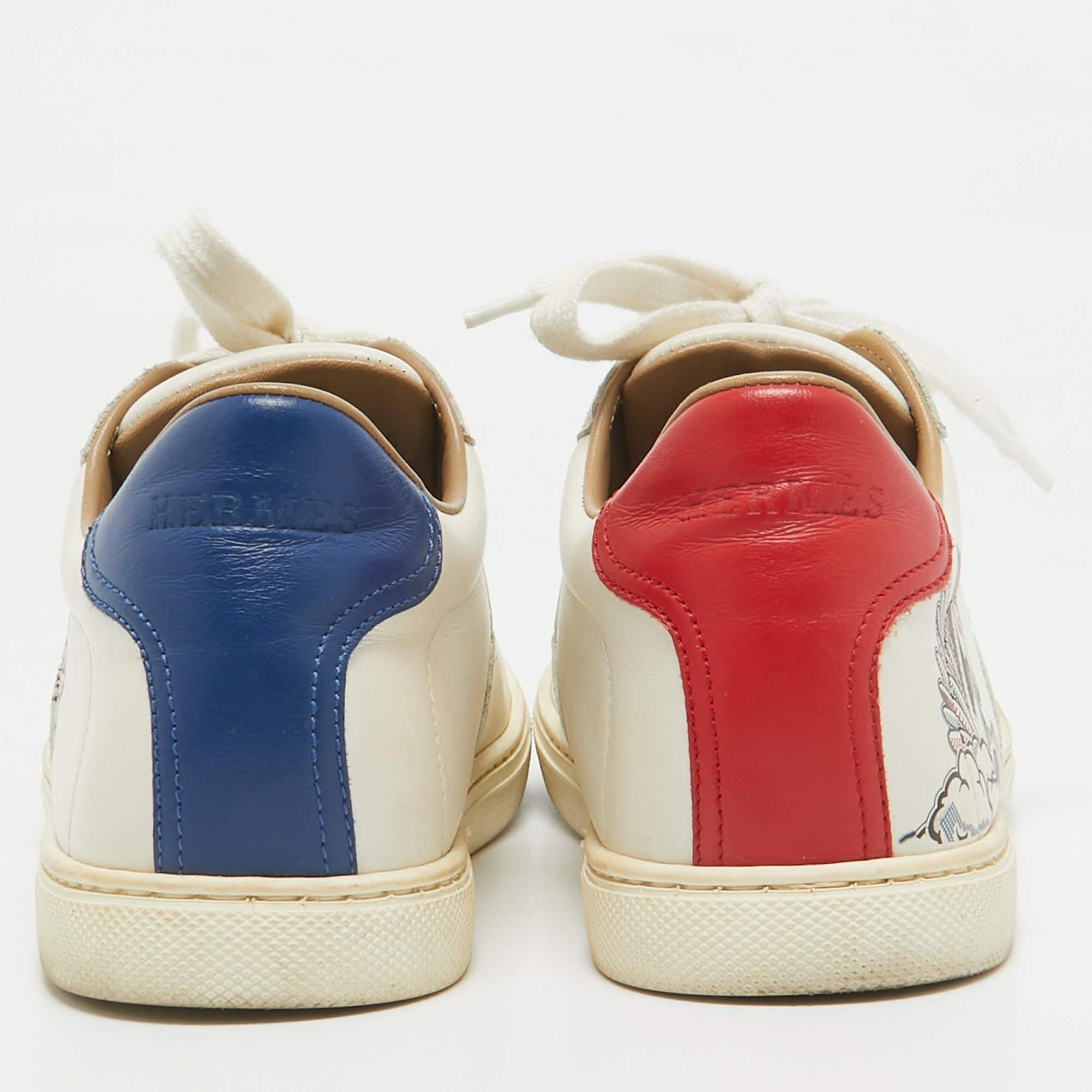 Hermes Weiß Pegase Pop Print Leder Quicker Sneakers Größe 37.5 im Angebot 1