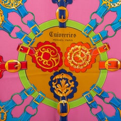 HERMES white pink multicolor CUIVRERIES 90 Scarf silk