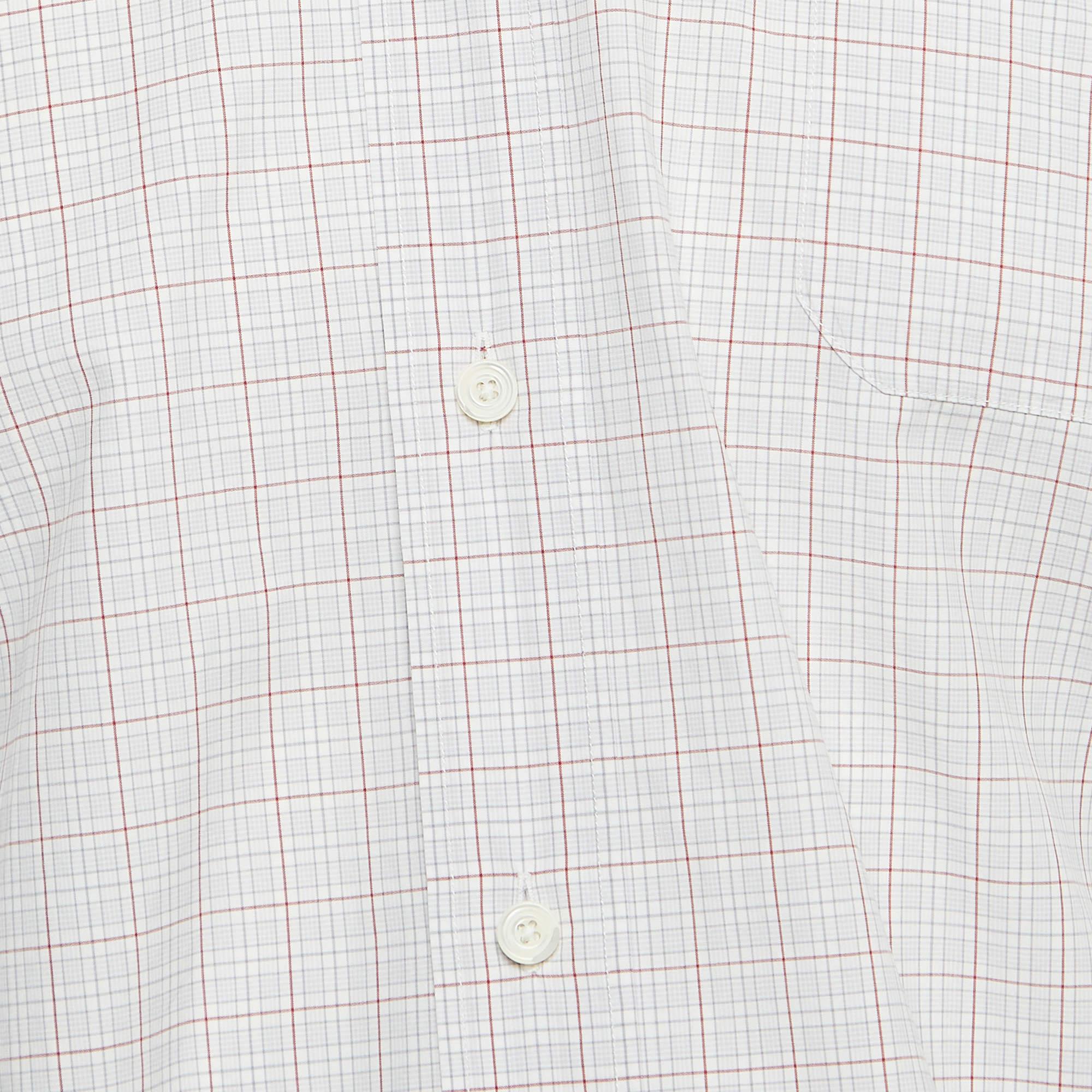 Men's Hermes White Plaid Cotton Button Down Full Sleeve Shirt L