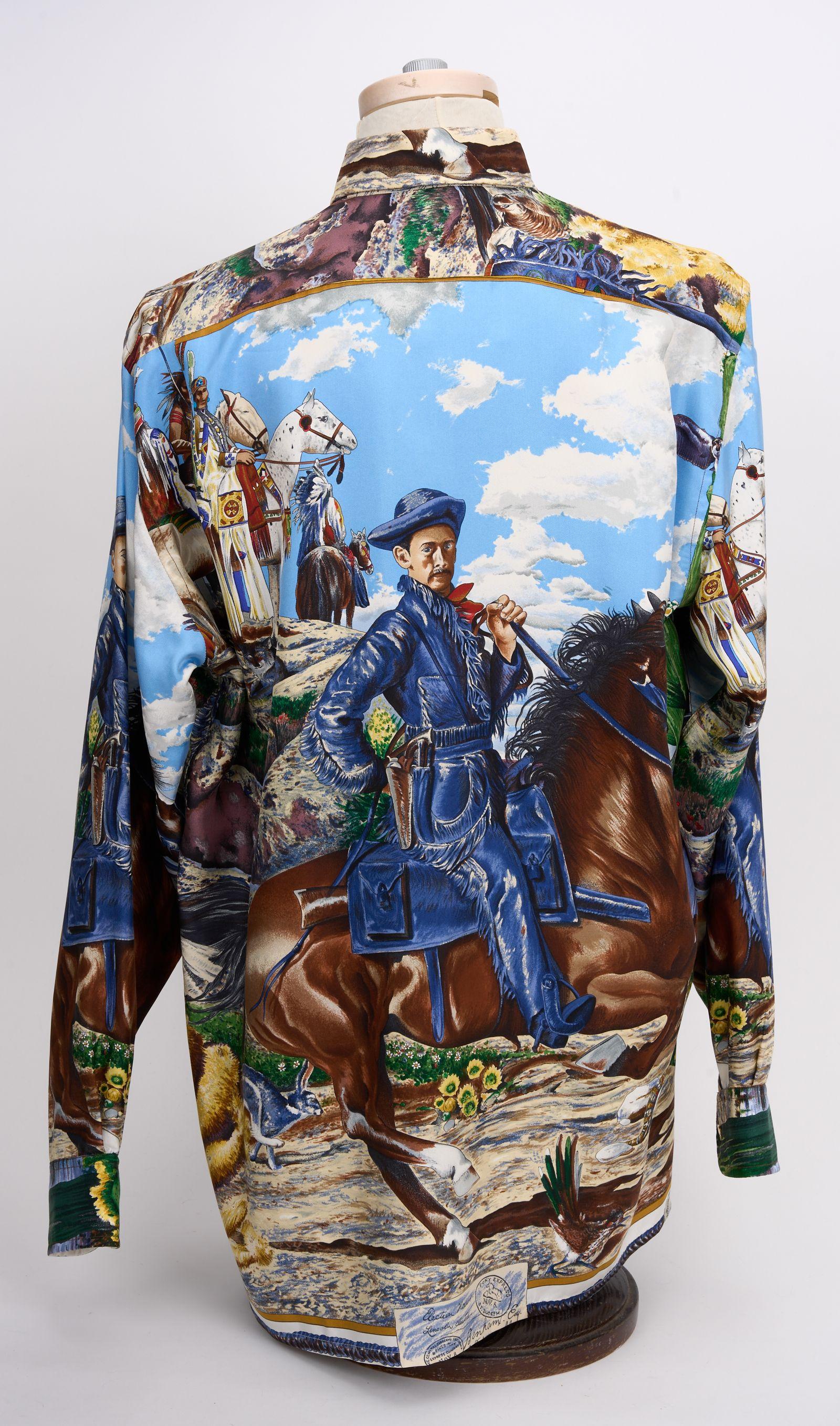 Black Hermès White Pony Express Silk Shirt For Sale