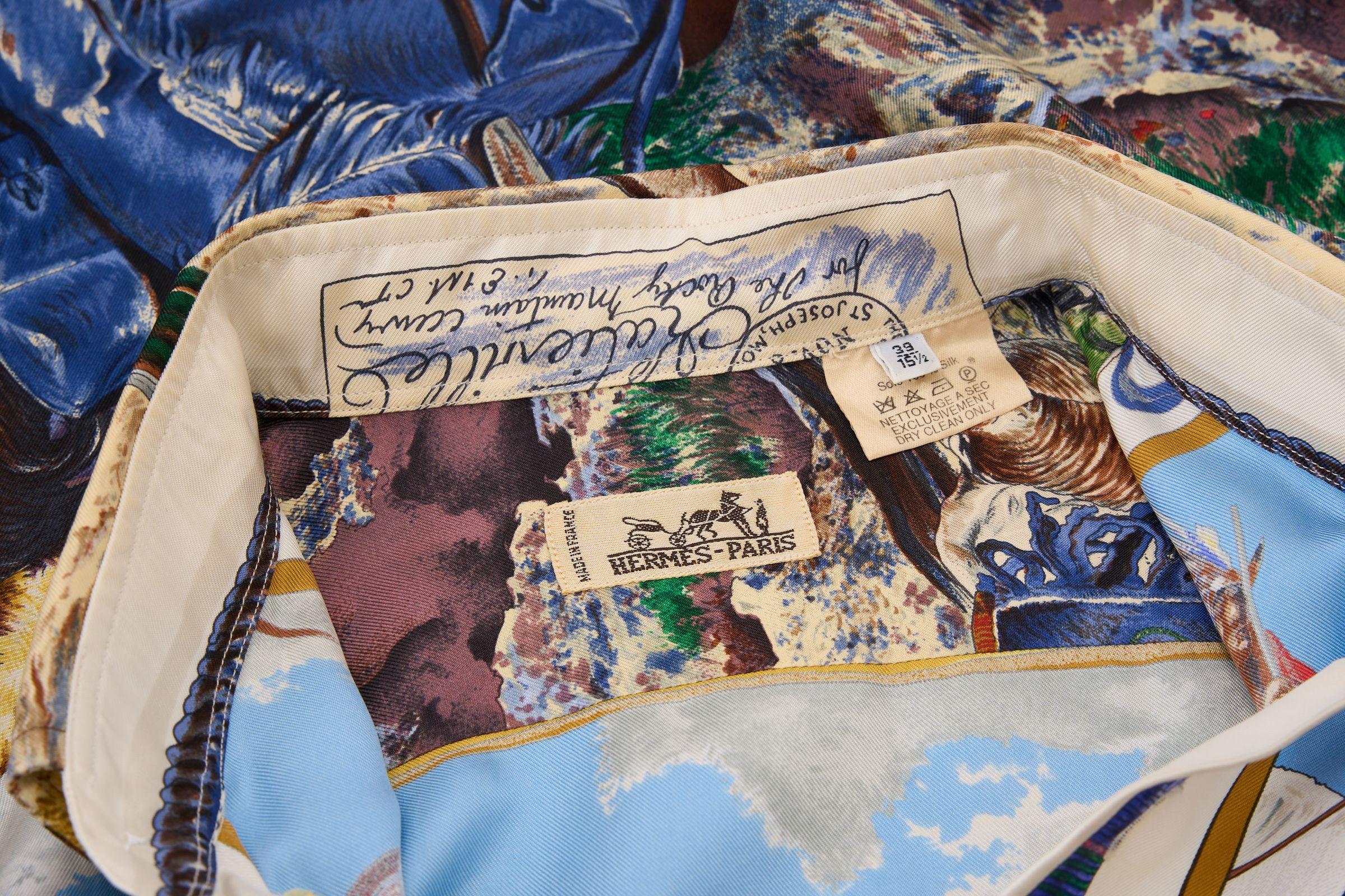 Hermès White Pony Express Silk Shirt In Excellent Condition For Sale In West Hollywood, CA