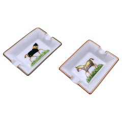 Hermes White Porcelain Set of 2 Mini Equestrian Ashtray Horses