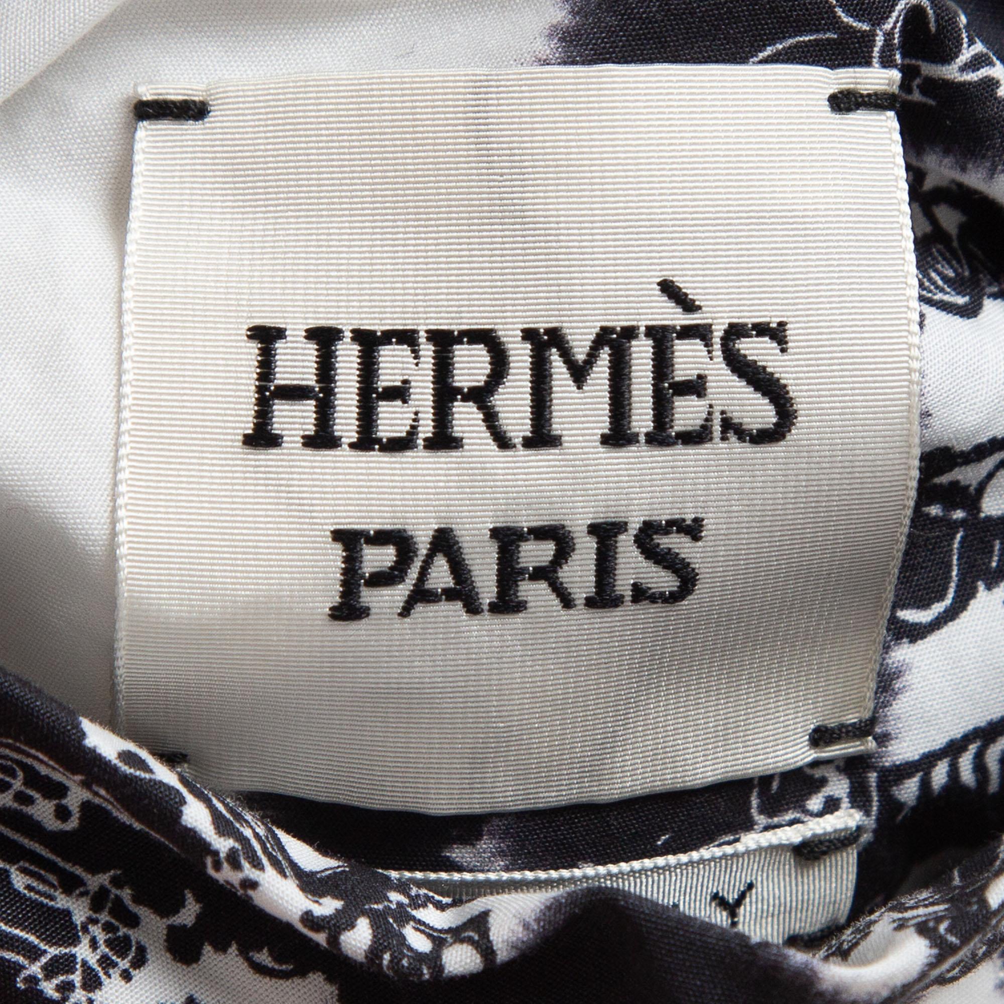 Women's Hermes White Print Cotton Zip Front Biker Jacket S For Sale