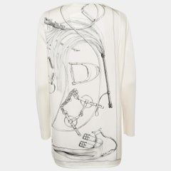 Hermes White Printed Silk and Knit Projets Carre au Crayon Top L