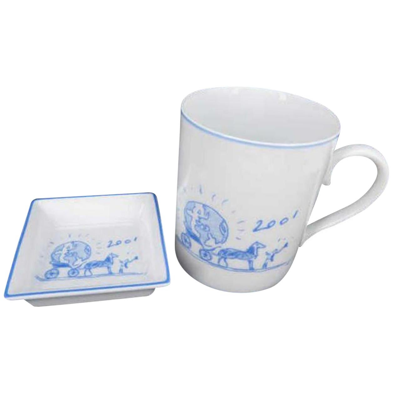 Hermès White Rare Limited Mug and Tray Set 232649 For Sale