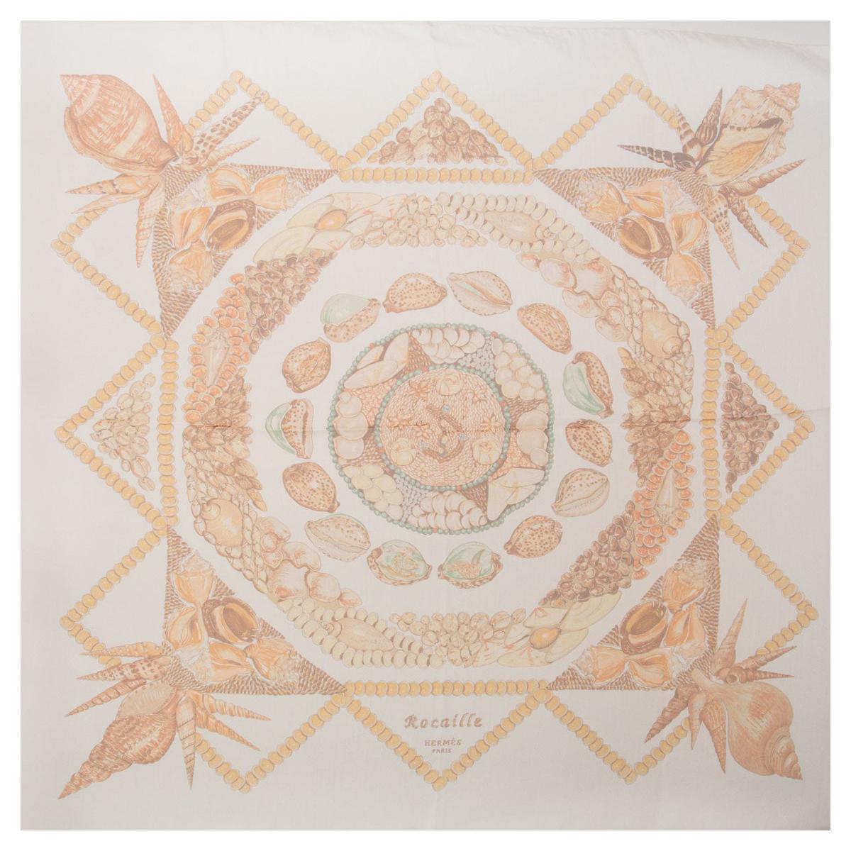 Hermes white ROCAILLE 140 MOUSSELINE silk chiffon Scarf