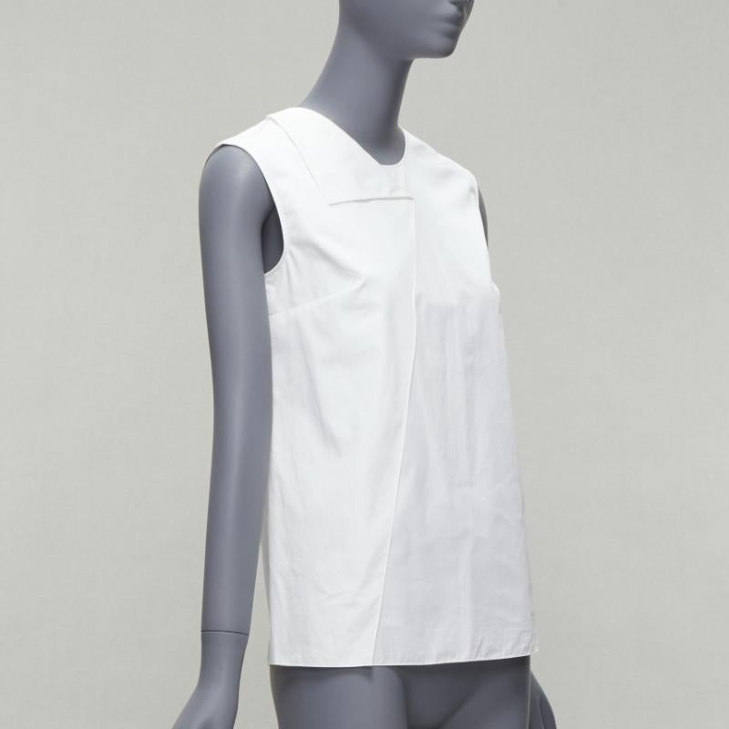 Gray HERMES white round tromp loeil foldover collar panelled sleeveless shirt FR34 XS