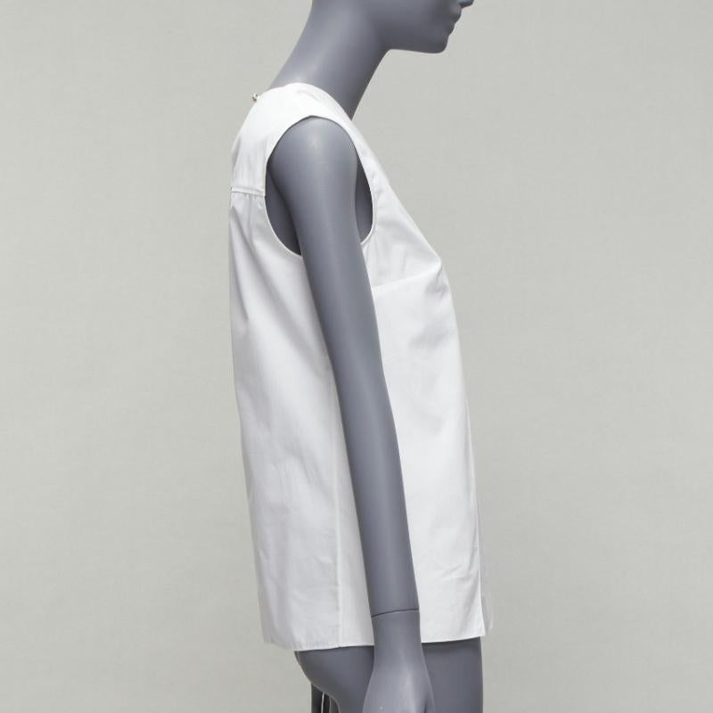 HERMES white round tromp loeil foldover collar panelled sleeveless shirt FR34 XS In Good Condition In Hong Kong, NT