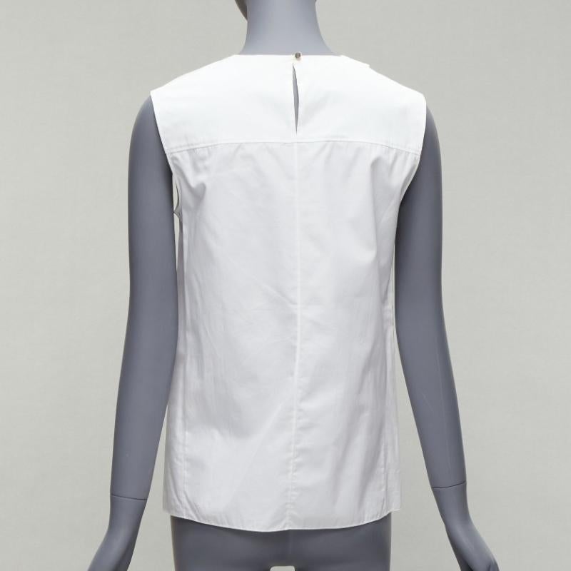 Women's HERMES white round tromp loeil foldover collar panelled sleeveless shirt FR34 XS