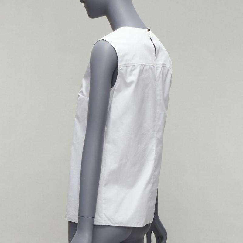 HERMES white round tromp loeil foldover collar panelled sleeveless shirt FR34 XS 1