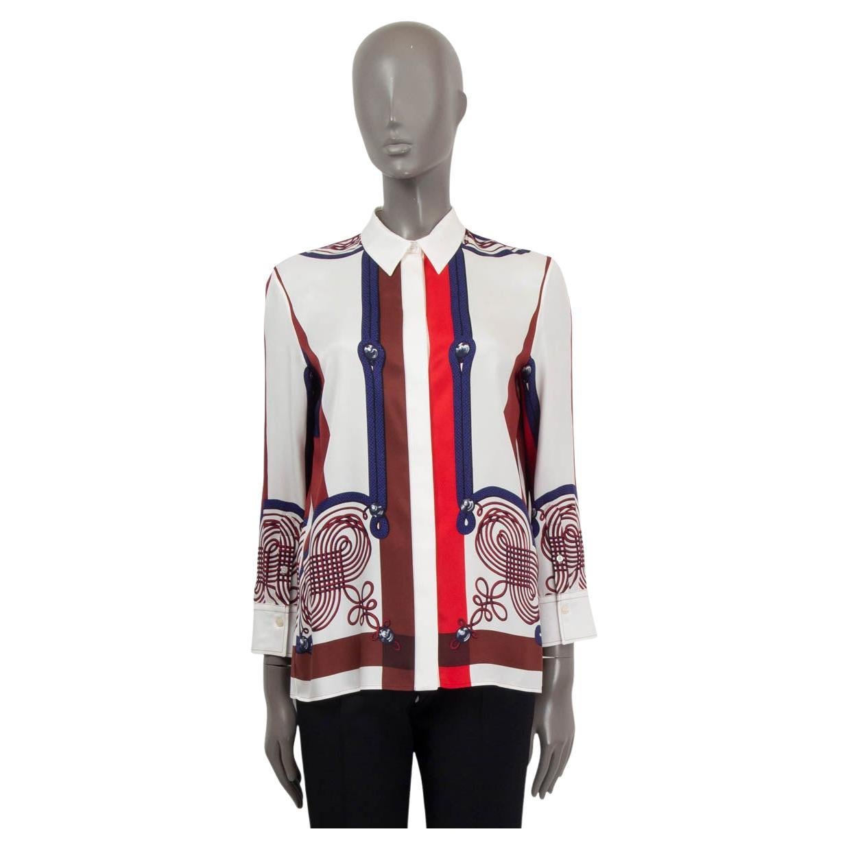 HERMES white silk 2019 BRANDEBOURGS ENCADRE Button-Up Shirt Top 36 XS For Sale