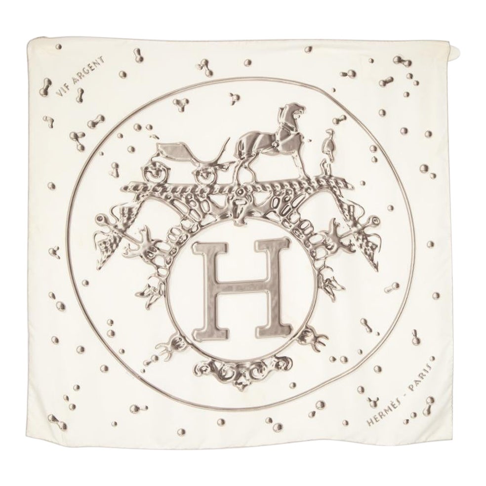 Hermès White Silk Carre 90 Scarf