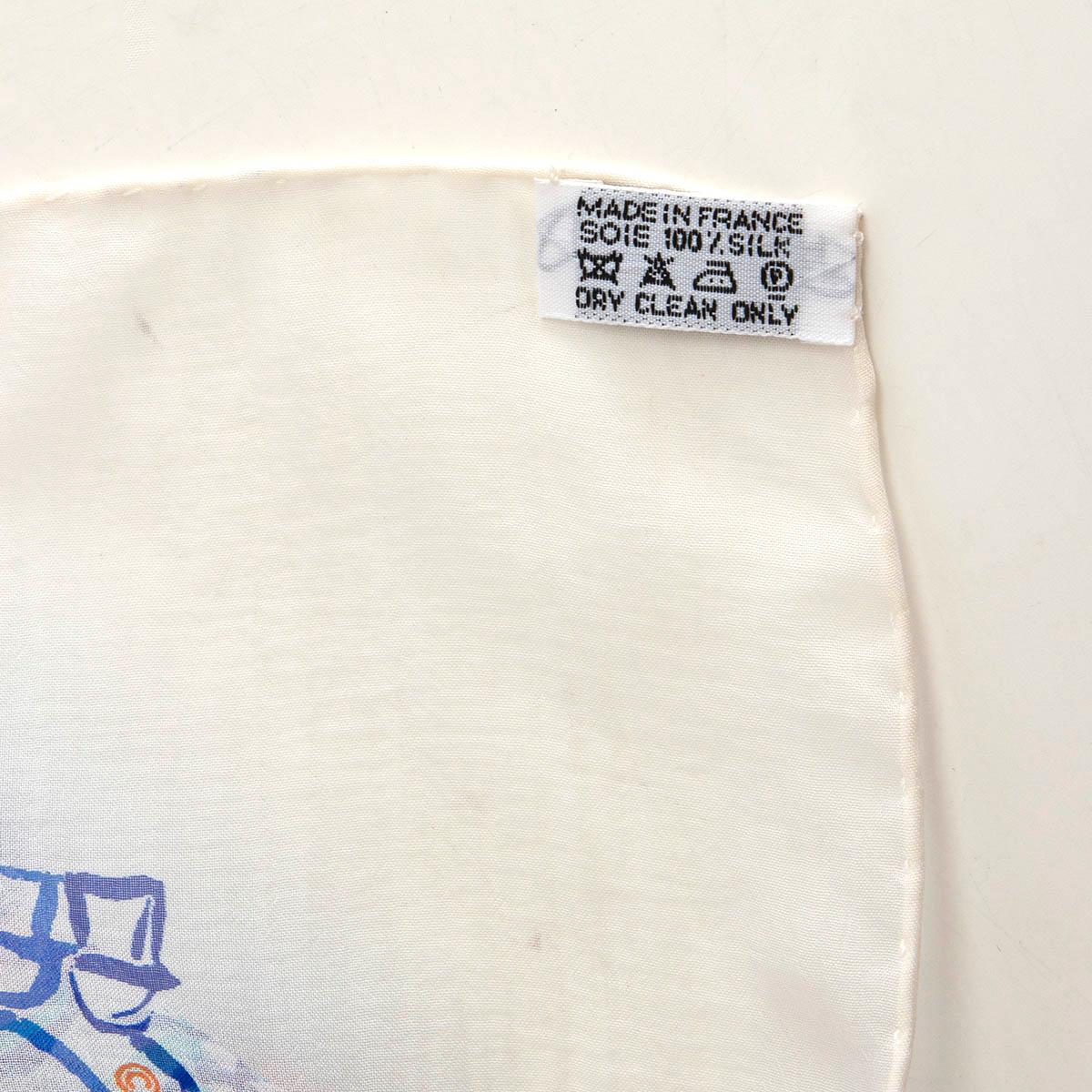 HERMES white silk chiffon PADDOCK 90 MOUSSELINE Scarf 1