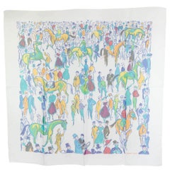 HERMES white silk chiffon PADDOCK 90 MOUSSELINE Scarf