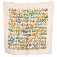 HERMES white silk LES CHEVAUX SE RENDENT AU DEPART 45 Twill Pocket Scarf 