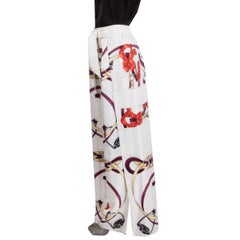 HERMES white silk PRINTED LAYERED PALAZZO Pants 36 XS