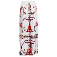 HERMES white silk PRINTED LAYERED PALAZZO Pants 36 XS