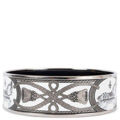HERMES white & silver enamel GRAND APPARAT WIDE Bangle Bracelet 70