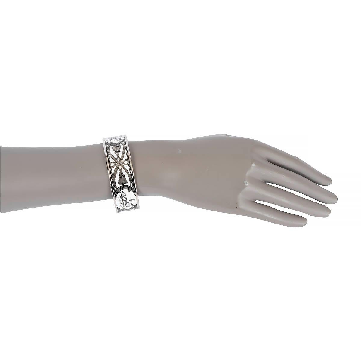 HERMES white & silver enamel GRAND APPARAT WIDE Bangle Bracelet 70 2