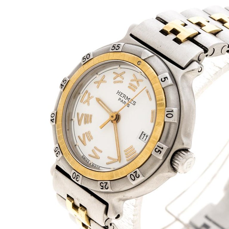 Hermes White Stainless Steel And Gold Tone Captain Nemo Women's