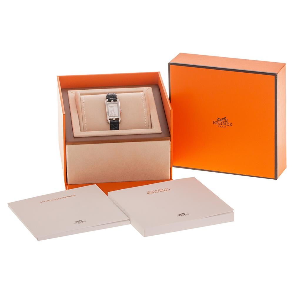 Contemporary Hermes White Stainless Steel Diamonds Nantucket NA2.132 Women's Wristwatch 17 mm