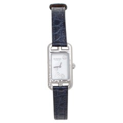 Hermes White Stainless Steel Diamonds Nantucket NA2.132 Women's Wristwatch 17 mm