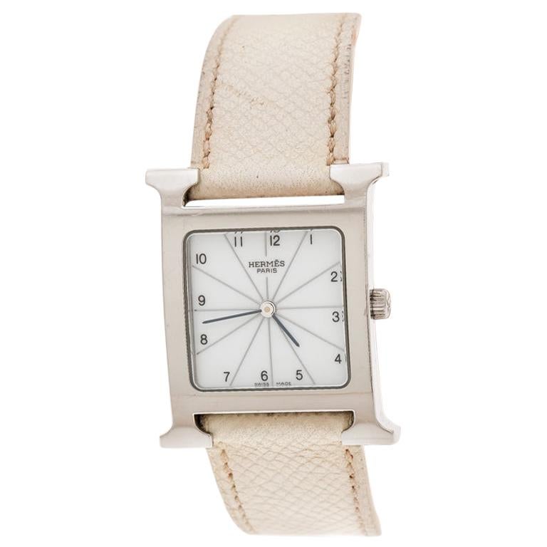 Hermes White Stainless Steel Heure H HH1.510 Women's Wristwatch 26 mm