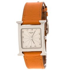 Hermes Weiß Edelstahl Heure H HH1.510 Damenarmbanduhr 26 mm