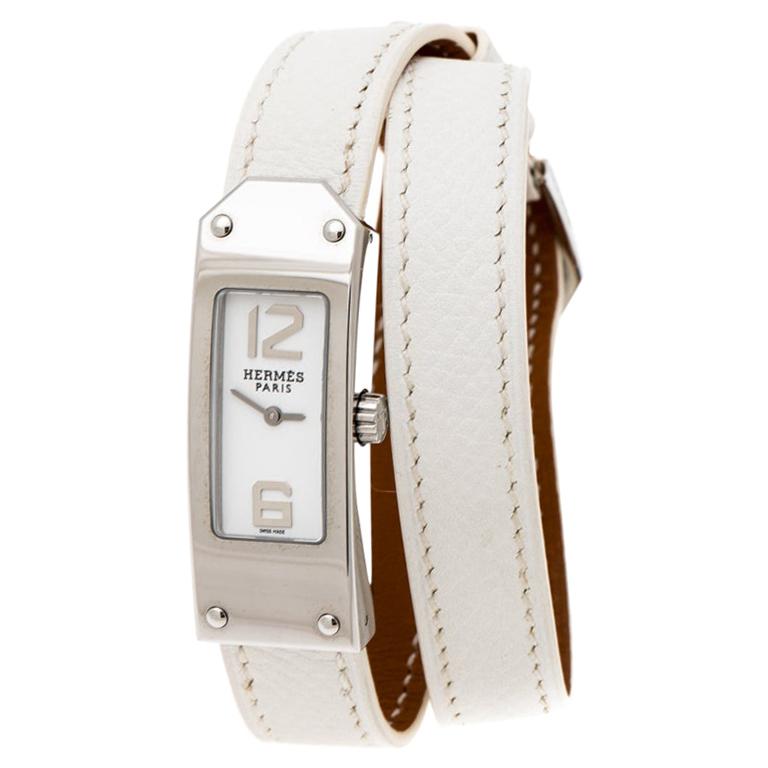 Hermes White Stainless Steel Kelly 2 Double  KT1.210 Women's Wristwatch 15 mm