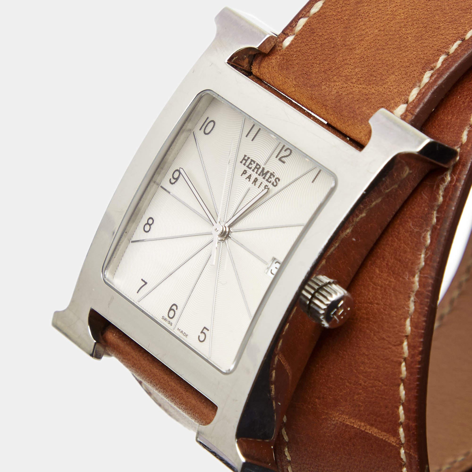 Hermes White Stainless Steel Leather Heure HH1.810 Women's Wristwatch 31 mm 2