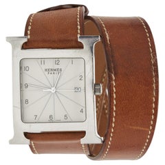 Hermès Montre-bracelet pour femme Heure 31 mm en cuir et acier inoxydable blanc HH1,810