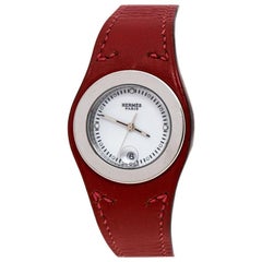 Hermes White Stainless Steel Red Harnais HA3.210 Women's Wristwatch 27.50 mm