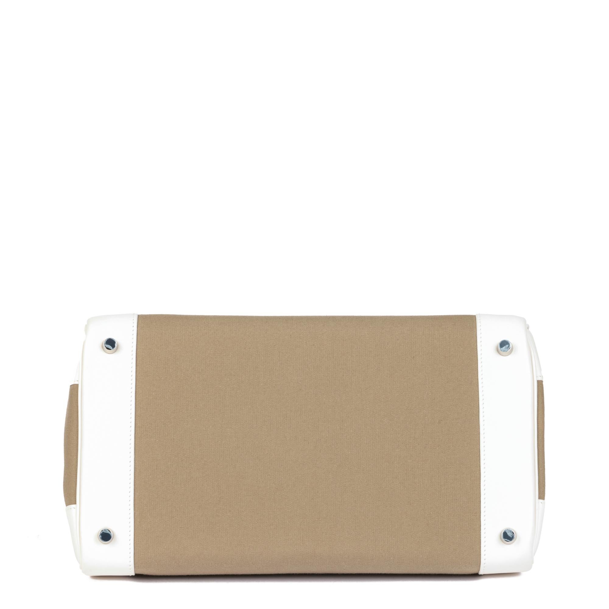 Hermès White Swift Leather & Olive Toile Canvas Birkin 35cm Retourne For Sale 1