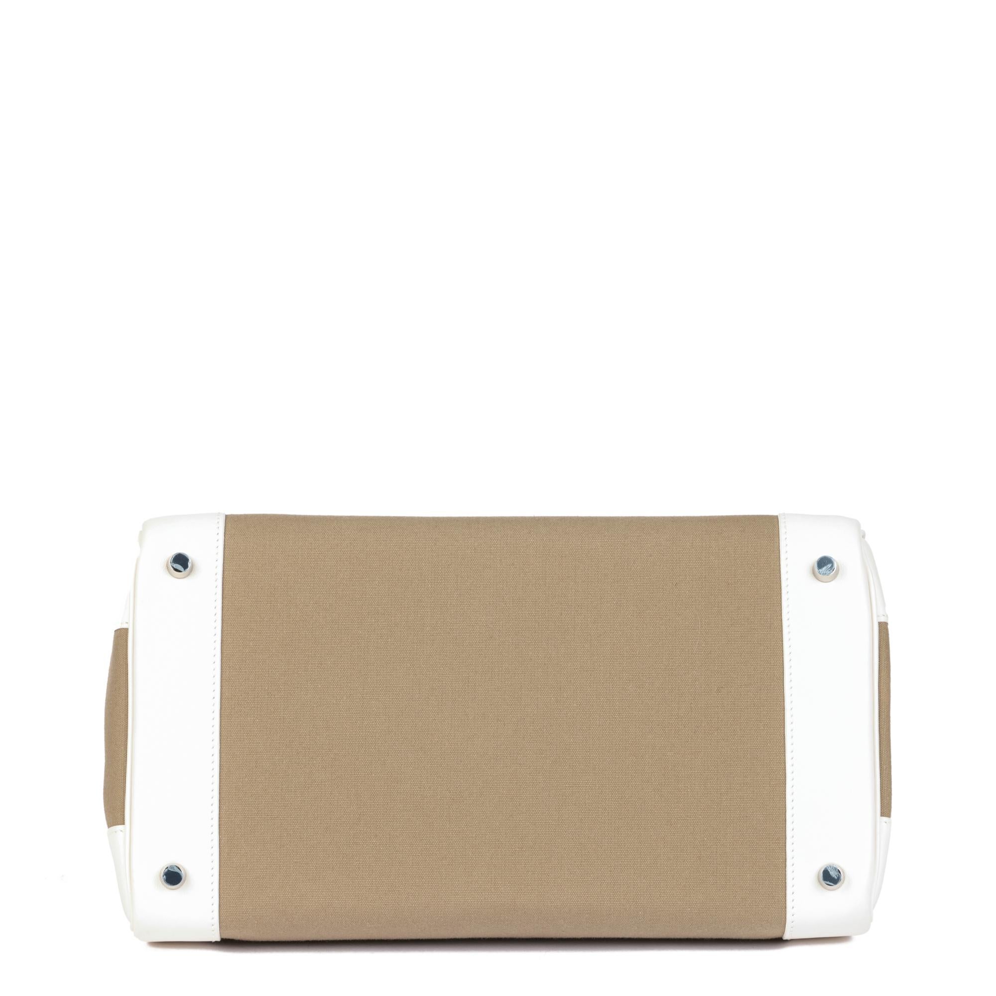 Hermès White Swift Leather & Olive Toile Canvas Birkin 35cm Retourne en vente 1