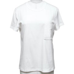 HERMES White T-Shirt Top Mosaique Embroidery Pocket Short Sleeve Crew Neck 36