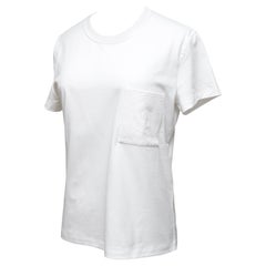 HERMÈS T-Shirt Top blanc Mosaique brodé de poches manches courtes col ras du cou 36