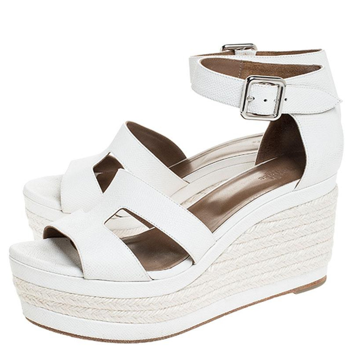 Hermes White Textured Leather Ilana Espadrille Wedge Sandals Size 39 at  1stDibs | hermes ilana wedge, hermes wedges, hermes wedge