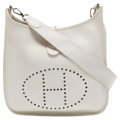Hermes White Togo Leather Evelyne II GM Bag