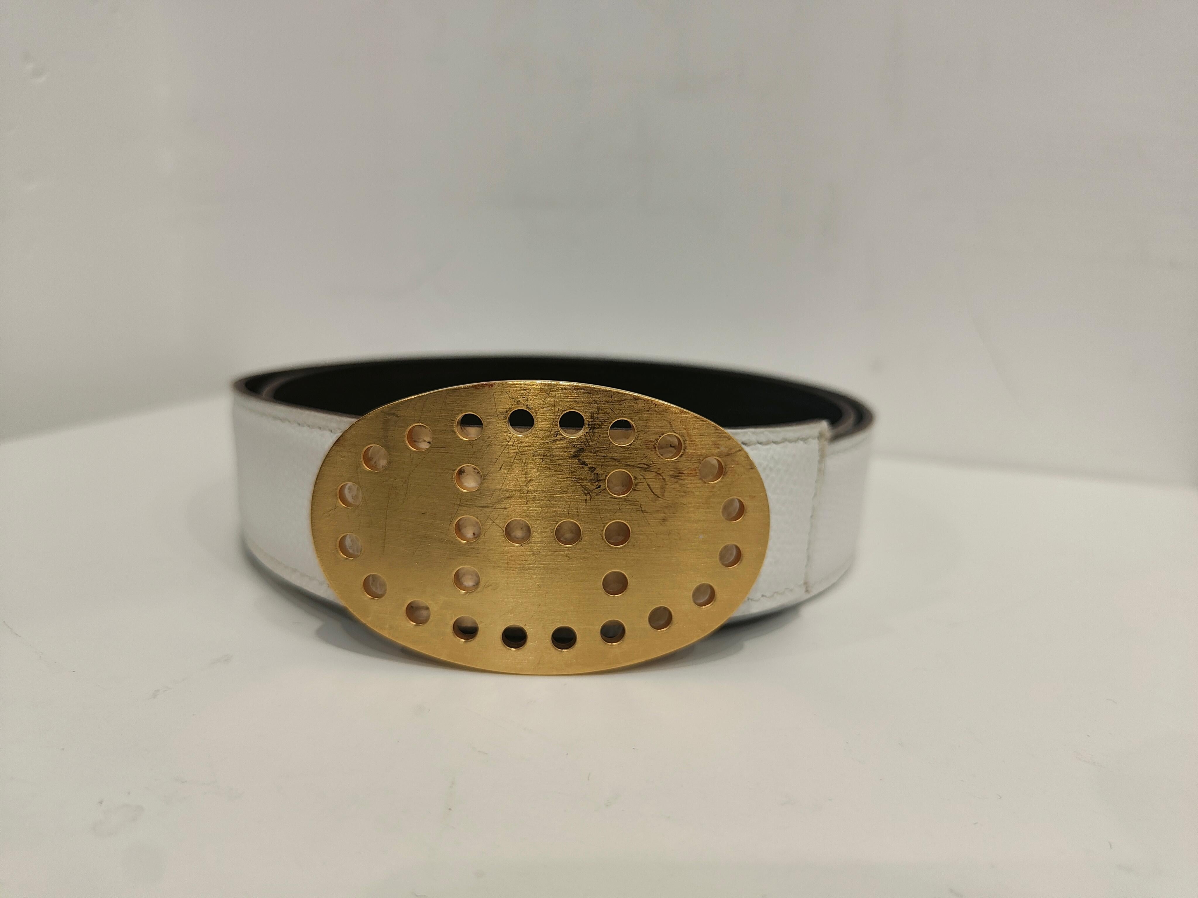 Hermès White togo leather Gold hardware belt In Good Condition For Sale In Capri, IT