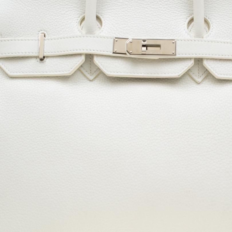 Hermes White Togo Leather Palladium Hardware Birkin 35 Bag In Good Condition In Dubai, Al Qouz 2