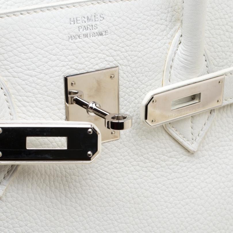 Women's Hermes White Togo Leather Palladium Hardware Birkin 35 Bag