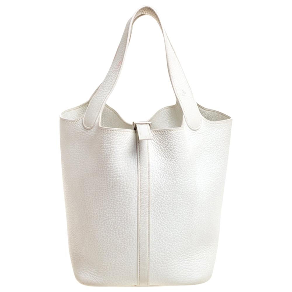 Hermes White Togo Leather Picotin MM Bag