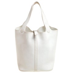 Hermes White Togo Leather Picotin MM Bag